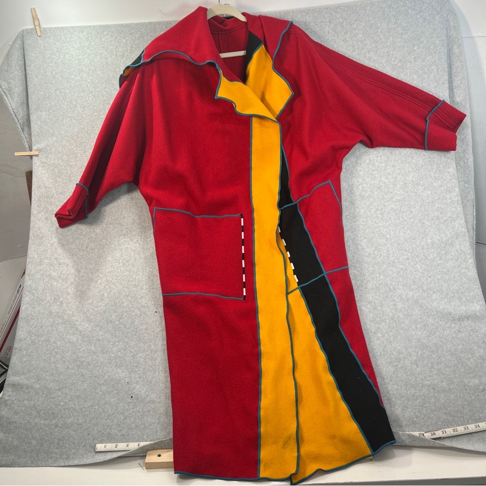 1980s CINDY OWINGS USA designer wool coat Color Block Art modern S fits Large
